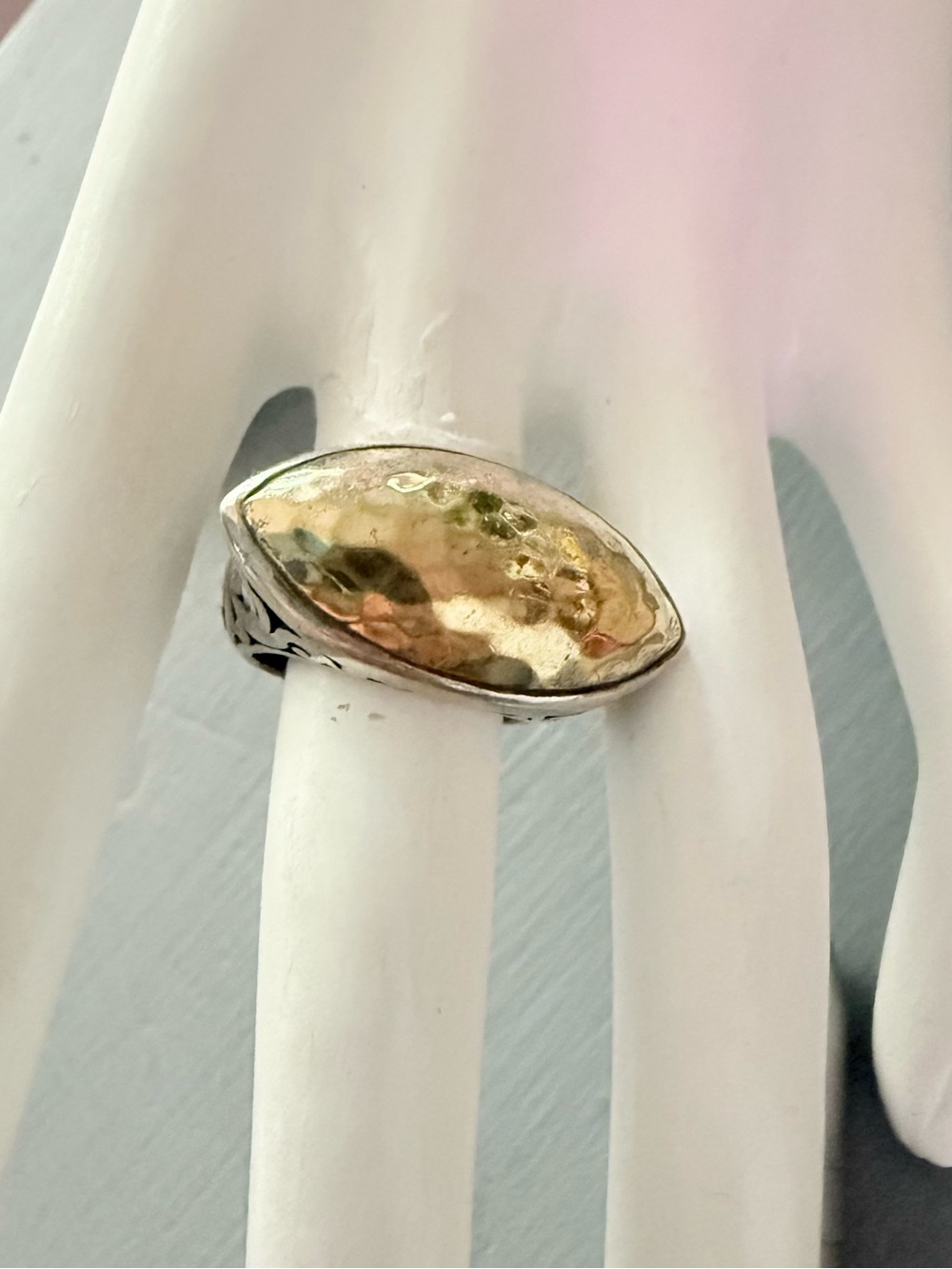 Lois Hill Sterling Two-Tone Hammered Statement Ring 6